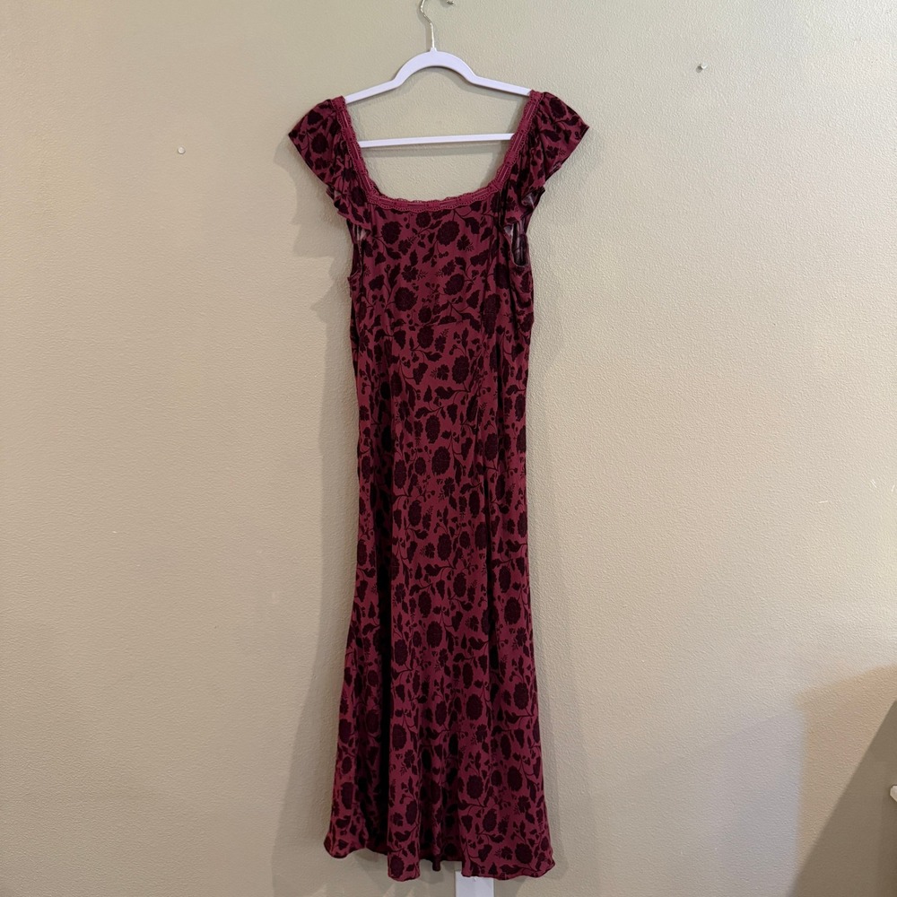 American Eagle Maxi Dress Womens Lrg Burgundy Floral Lace Trim Grunge Fairycore - Picture 7 of 16